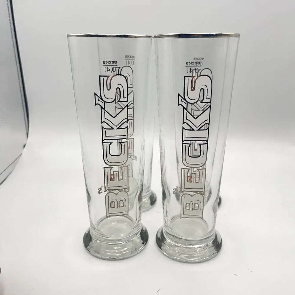 BECK’S  Set Of 4 Beer Glasses 0.4L Bar Pub Tall Glass Becks